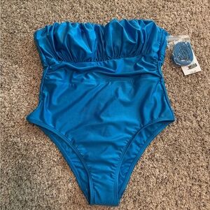 Time and Tru Shimmering Blue One Piece Swimsuit with Removable Straps NWT size M